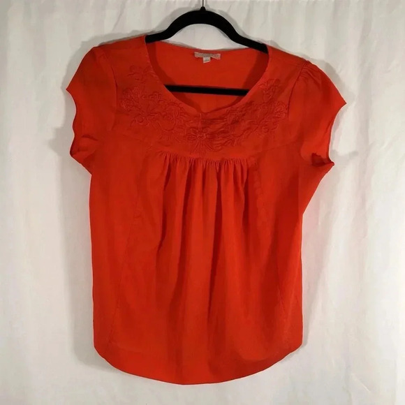 Gianni Bini Blouse Women's Medium Red Floral Short Sleeve Round Neck - Picture 1 of 6